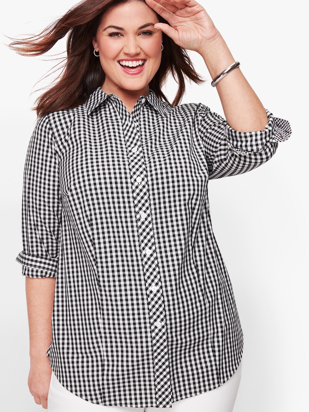 NWT Talbots Women’s Perfect Gingham Button Down Shirt Longsleeve Black White 3X